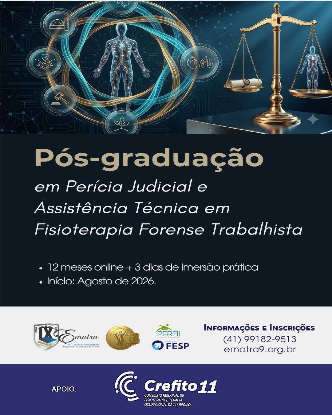 ONLINE: PÓS-GRADUAÇÃO EM PERÍCIA JUDICIAL E ASSISTÊNCIA TÉCNICA EM FISIOTERAPIA FORENSE TRABALHISTA